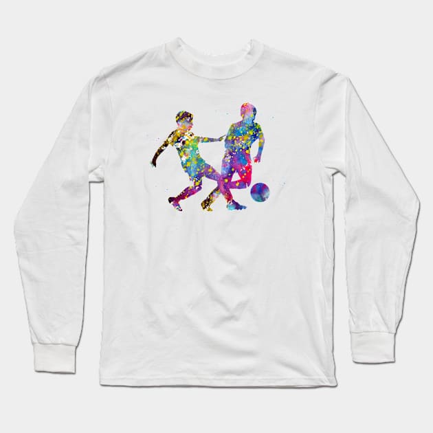 Children playing football Long Sleeve T-Shirt by erzebeth